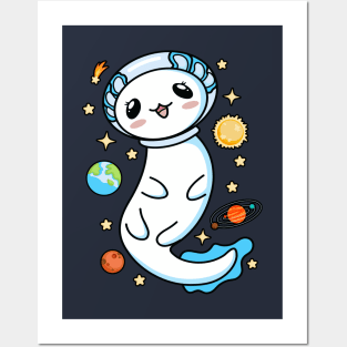 Astronaut Axolotl Cute Kawaii Salamander In Space Posters and Art